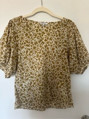 Madewell Cream and Mustard Floral Puff-Sleeve Blouse